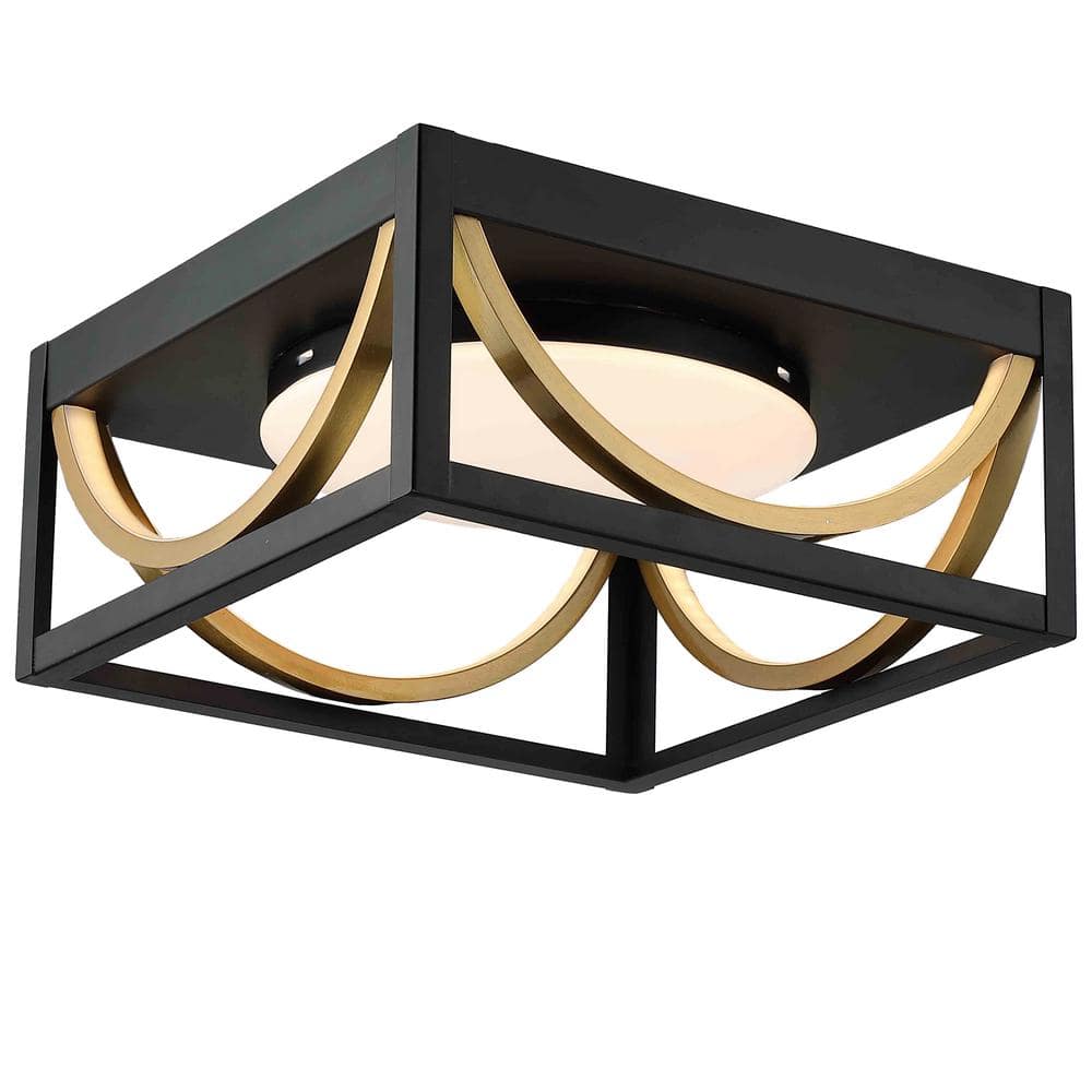 11.8 in. Matte Black and Brass Integrated LED Fixtures Ceiling Flush Mount Light Fixture - Hercitys