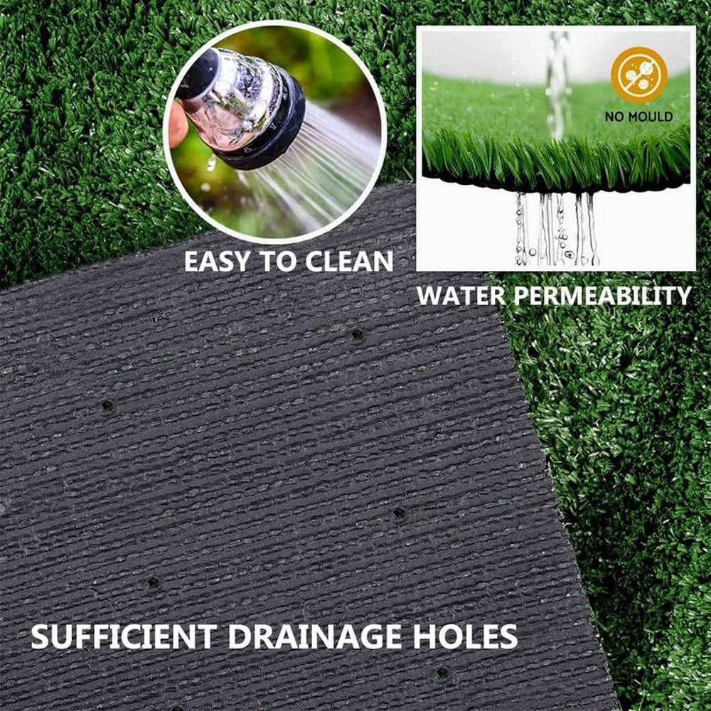 5 ft. x 10 ft. Plastic Garden Fence Premium Artificial Turf Mat with Drainage Holes and Rubber Backing in Green - Hercitys