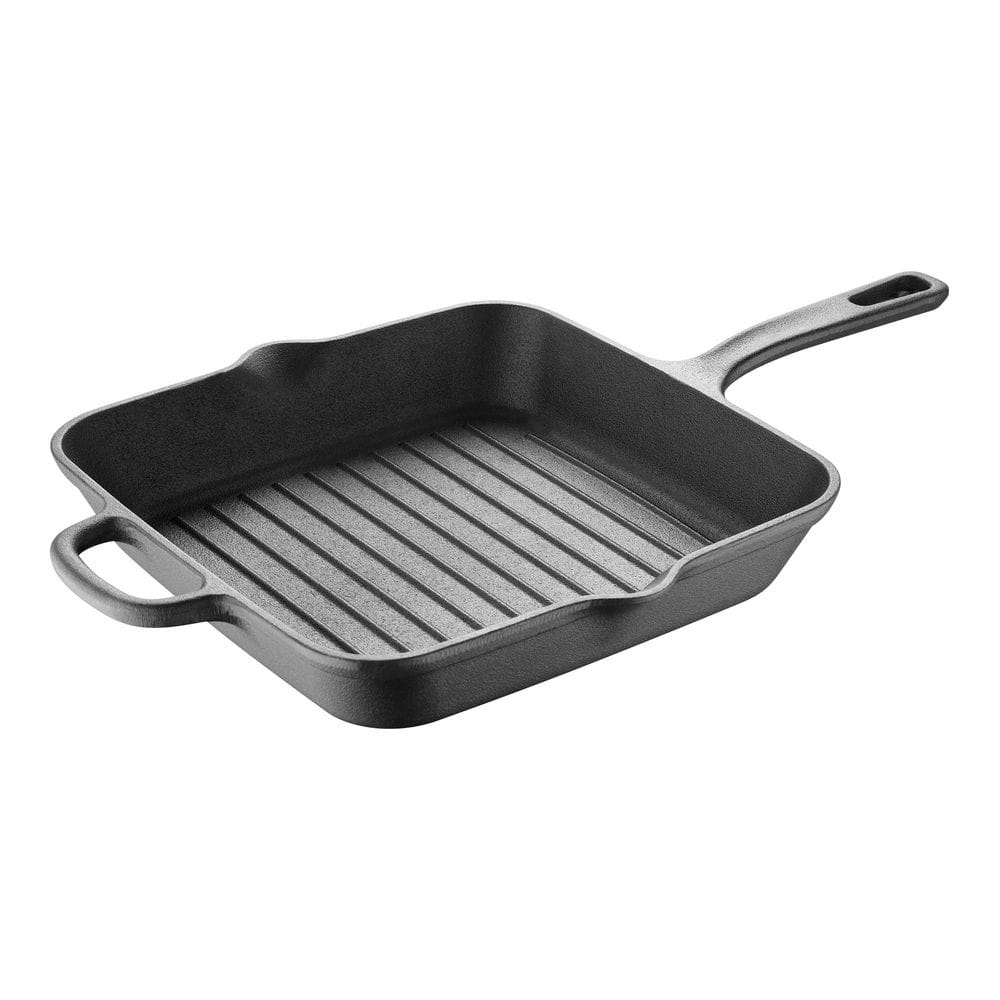 10 in. Cast Iron Grill Pan with Helper Handle - Hercitys