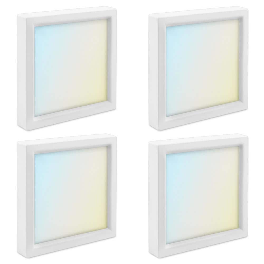 4 in. Square White Modern Flush Mount Ceiling Light LED Integrated 10-Watt 600LM 5CCT 2700K-5000K Dimmable (4-Pack) - Hercitys