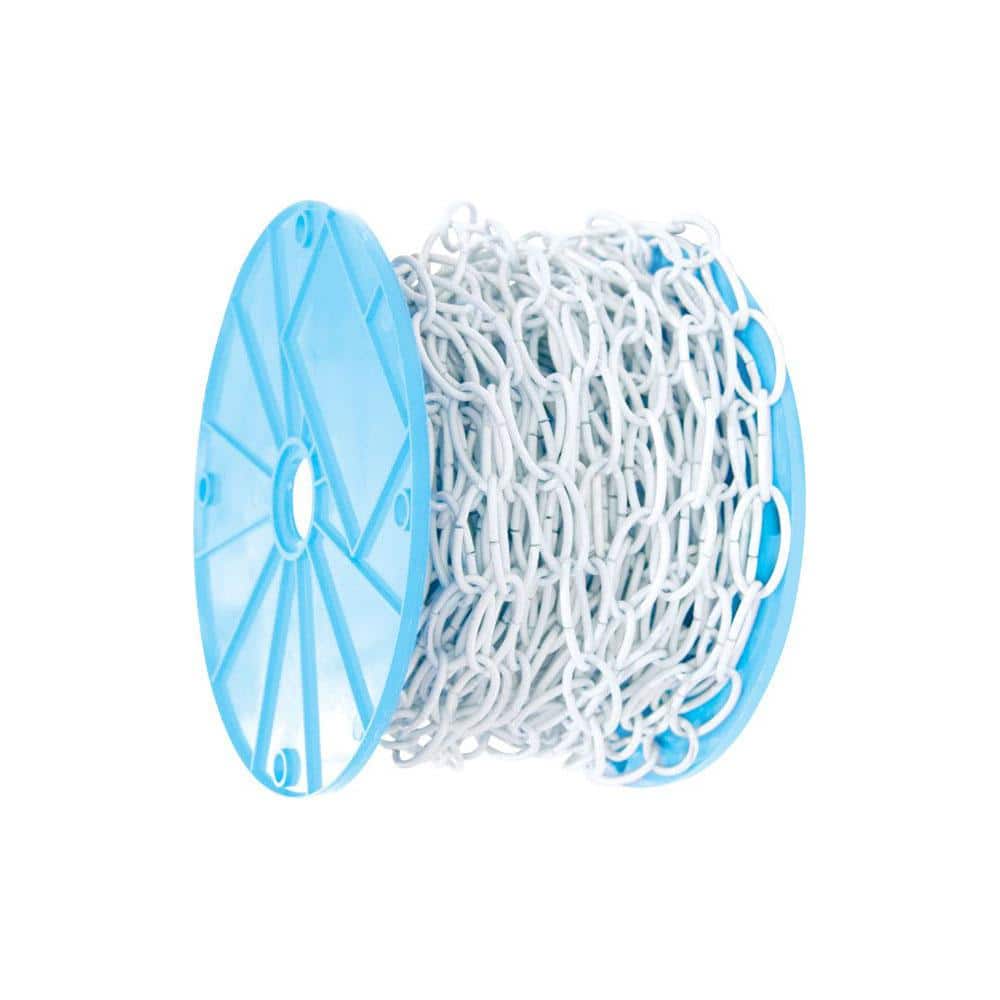 #10 x 100 ft. White Open Oval Decorative Chain – Light-Duty, 45 lbs Safe Work Load – Reeled - Hercitys