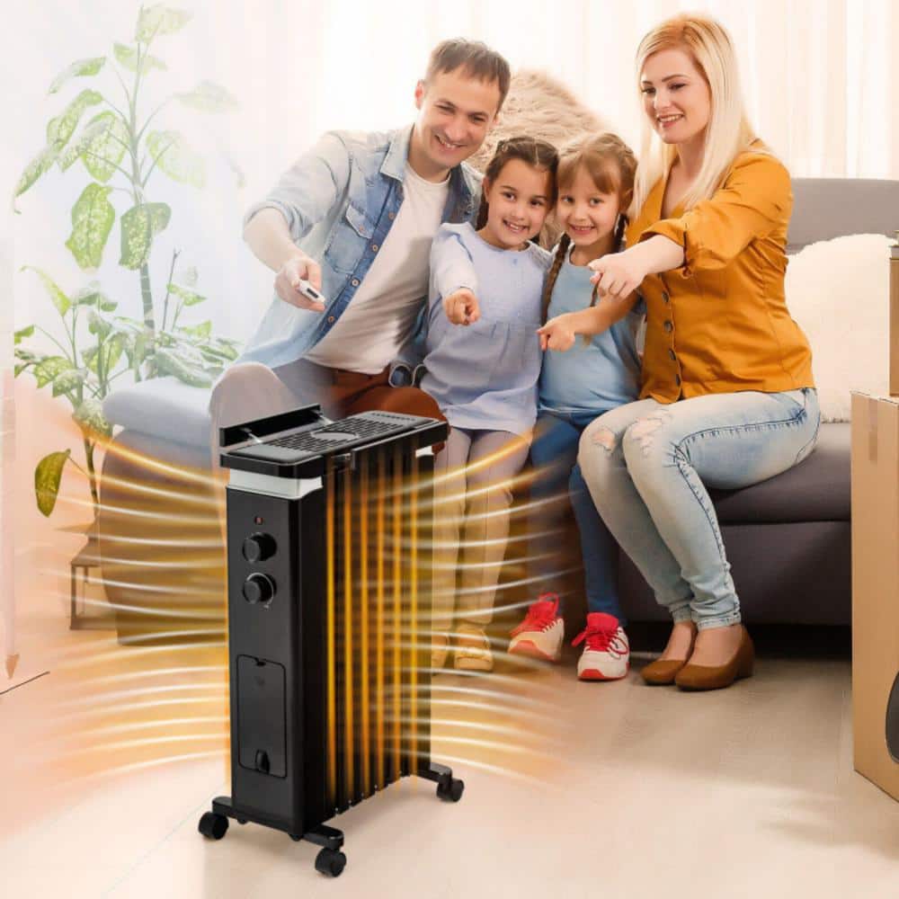 1500-Watt Electric Oil-filled Radiant Space Heater Portable Space Heater with Humidification Box, 4 wheels and Handles - Hercitys