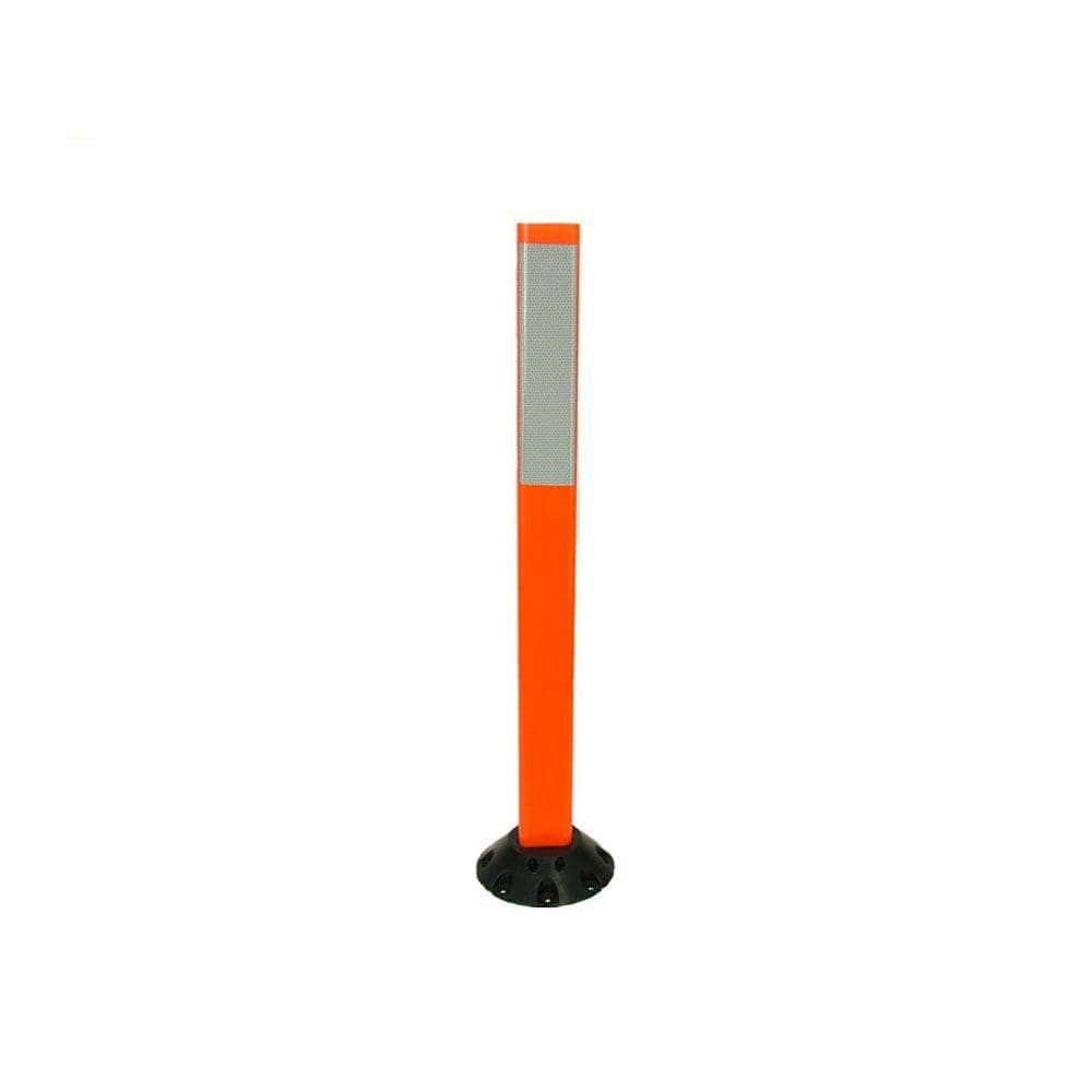 36 in. Repo Post Workzone Orange Delineator Post with Base and 3 in. x 12 in. High-Intensity White Strip - Hercitys