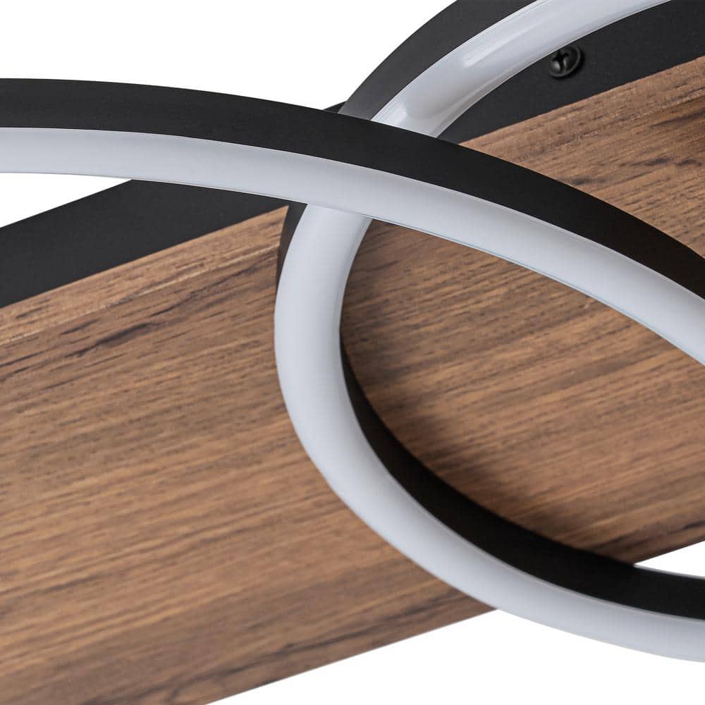 23.6 in. 2-Light Farmhouse Wood Integrated LED Flush Mount Ceiling Light - Hercitys