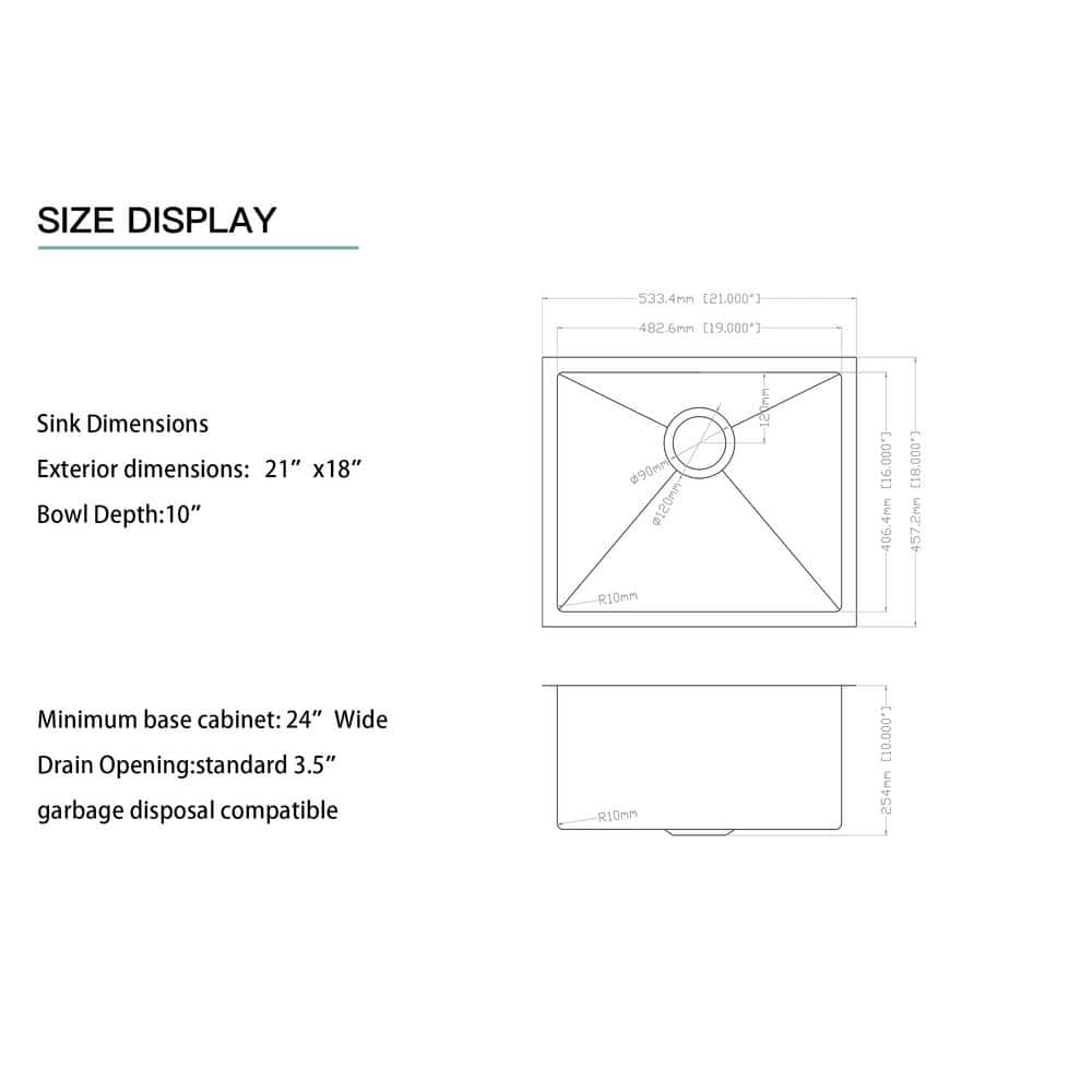 18-Gauge Stainless Steel 21 in. Single Bowl Undermount Kitchen Bar Sink with Strainer - Hercitys