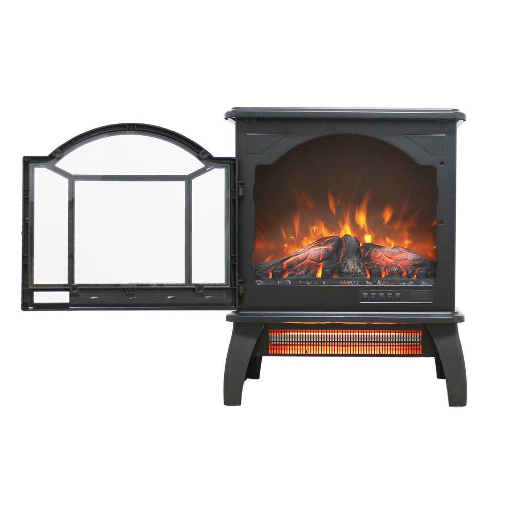 18 in. Freestanding Infrared Electric Fireplace with remote control in Black - Hercitys
