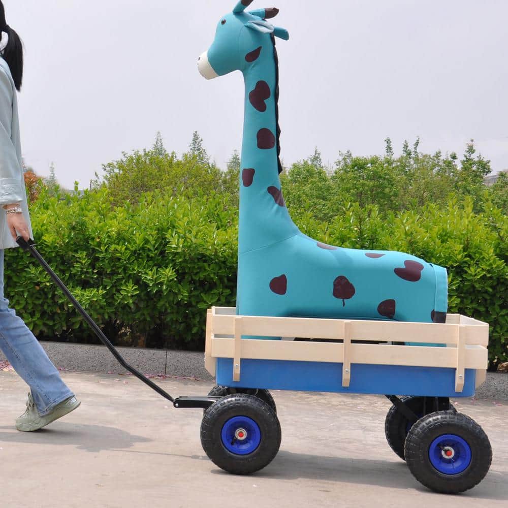 3 cu.ft. Steel Cargo Wagon with Removable Side Children Kids’ Pull-Along Wagons Garden Cart Blue - Hercitys