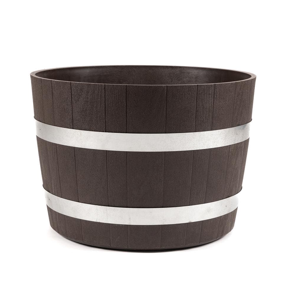23.6 in. Dia x 17 in. H Brown Round Polyethylene Better Barrel Planter - Hercitys