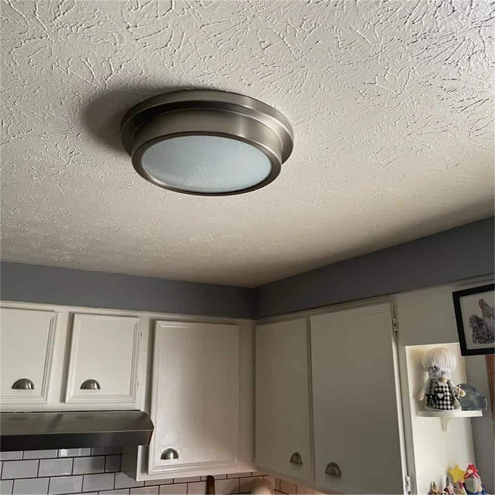 14 in. 1-Light Brushed Nickel Dimmable 30-Watt LED Flush Mount Ceiling Light with Glass Shade - Hercitys