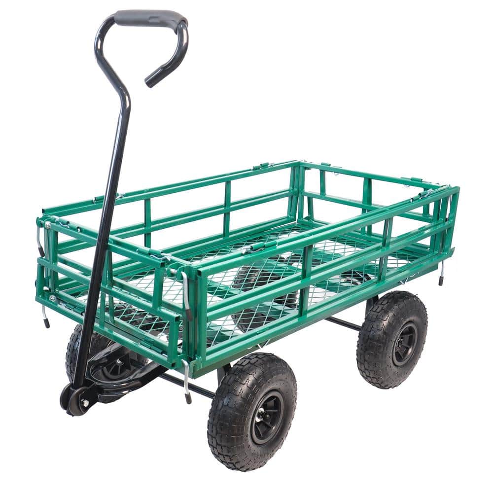 5.34 cu. ft. Heavy-Duty Metal Utility Cart Garden Cart in Green 550 lbs. - Hercitys