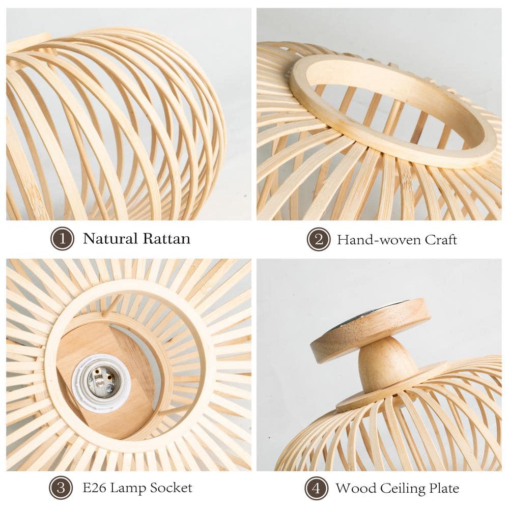 12.4 in. 1-Light Bohemian Recessed Mount with Bamboo Crafted Shade, Bulb Not Included, 1 Piece - Hercitys