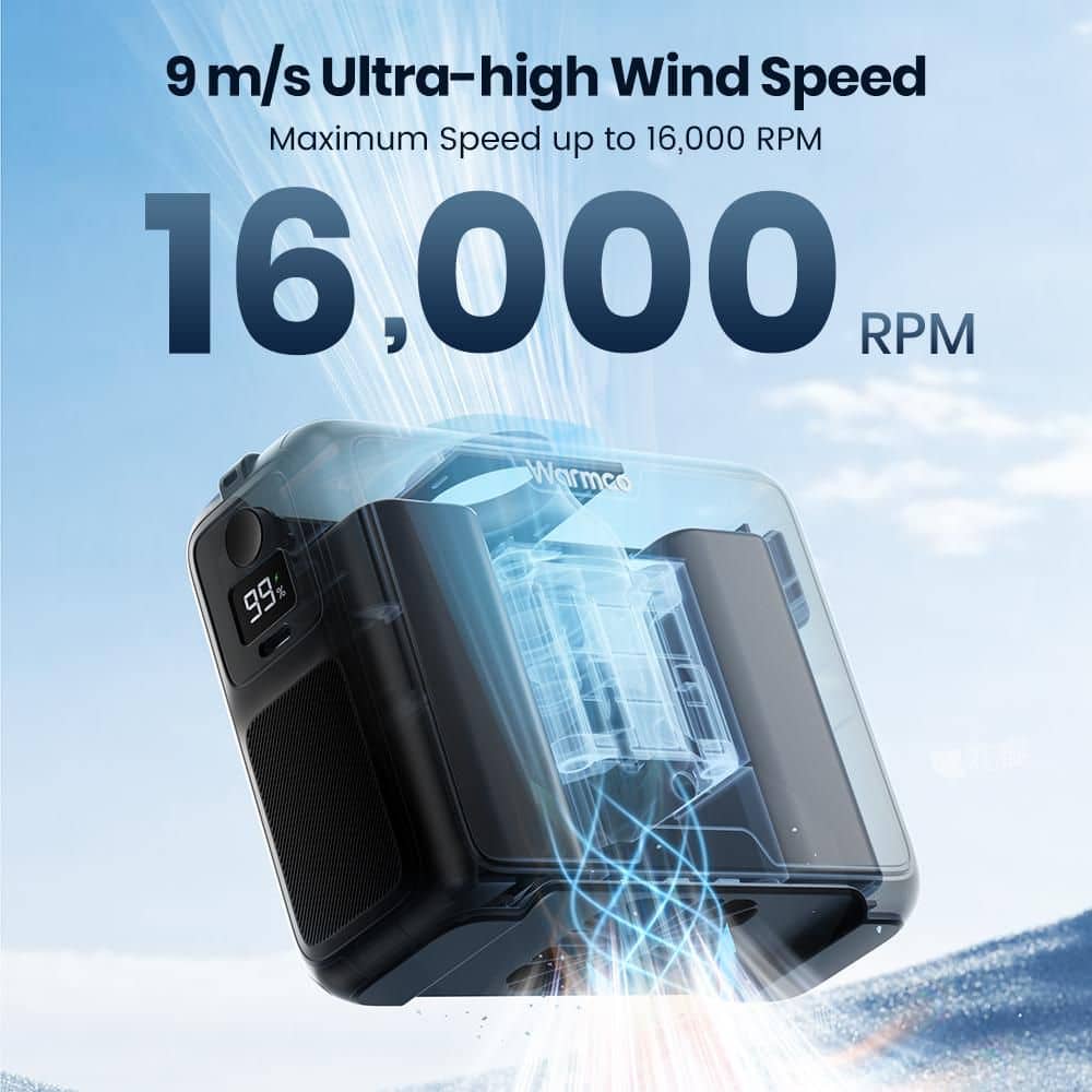 2 in. 4-Speeds Personal Fan in Black, 20000mAh Rechargeable Clip On Belt Fan with LED Light, 16000 RPM - Hercitys