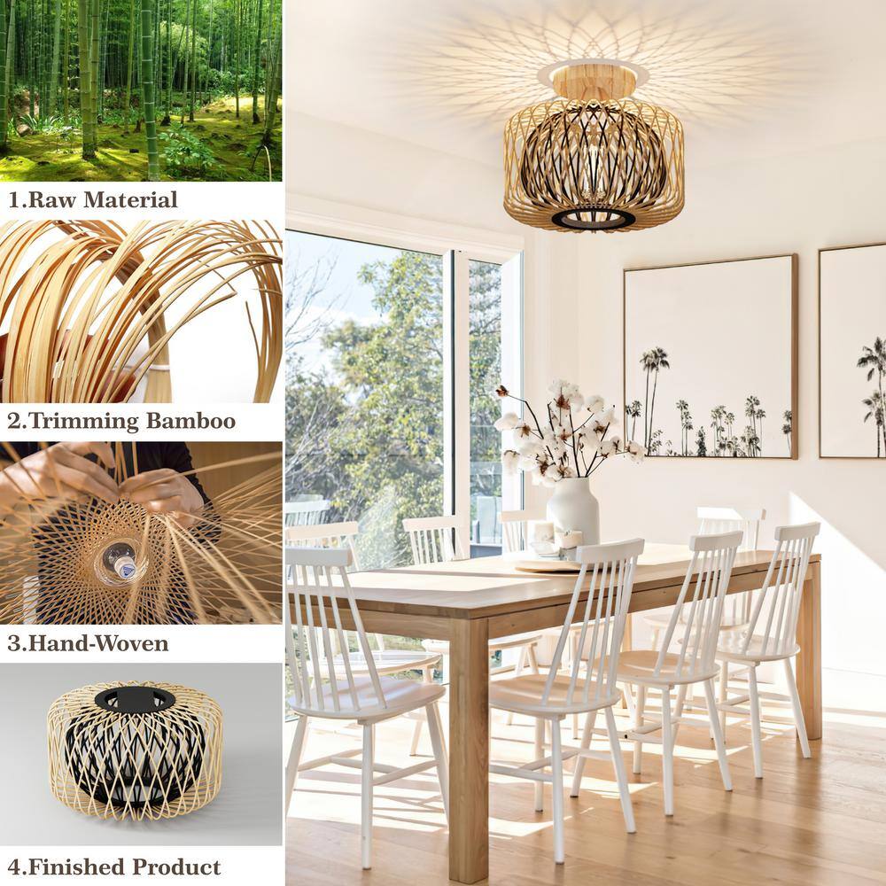 10.4 in. 1-Light Boho Bash Flush Mount with Handcrafted Bamboo Shade, Bulb Not Included, 1 Piece - Hercitys