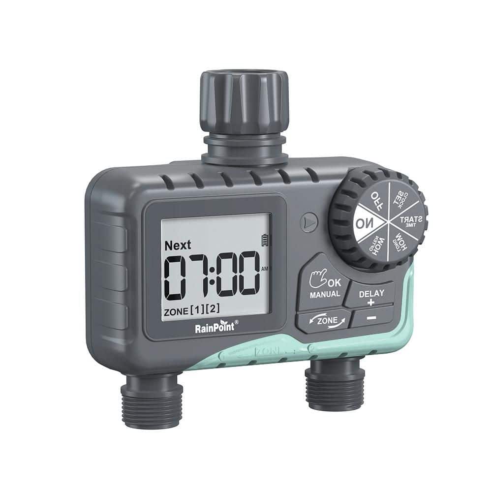 2 Zone Water Timer for Garden Hose-Sprinkler Timer w/ Rain Delay and Manual / Automatic Irrigation Controller System - Hercitys