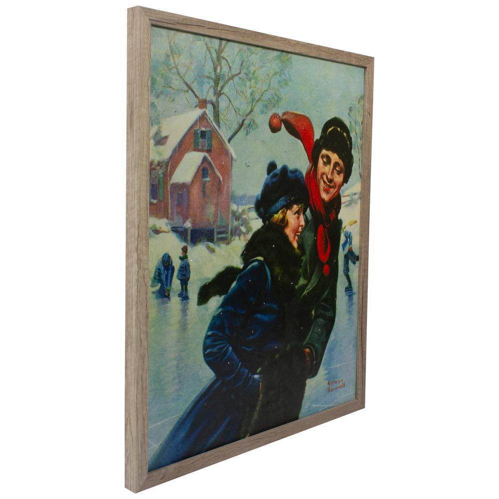19 in. Fiber Optic Norman Rockwell Couple Ice Skating Christmas Wall Art - Hercitys