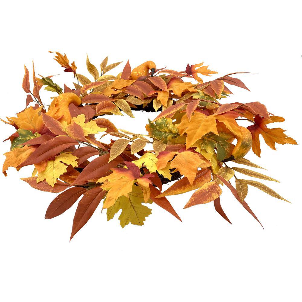 24 in. Fall Wreath with Ruscus and Oak Leaves - Hercitys