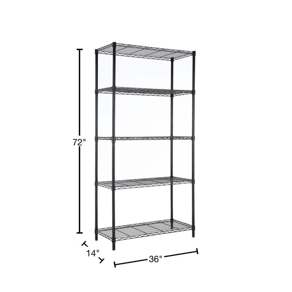 5 Tier Black Coating Utility Wire Shelving Unit 14 in. x 36 in. x 72 in. - Hercitys