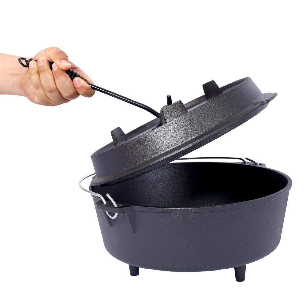 4.5 qt. Round Cast Iron Dutch Oven in Black with Skillet Lid and Leg Base for Camping, Cooking BBQ, Baking Campfire - Hercitys