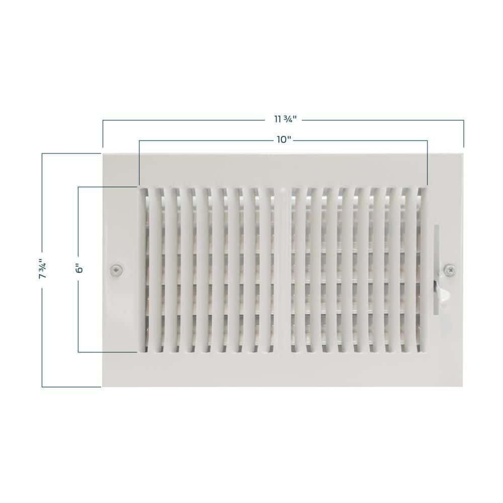 10 in. x 6 in. 2-Way Steel Wall/Ceiling Register , White - Hercitys