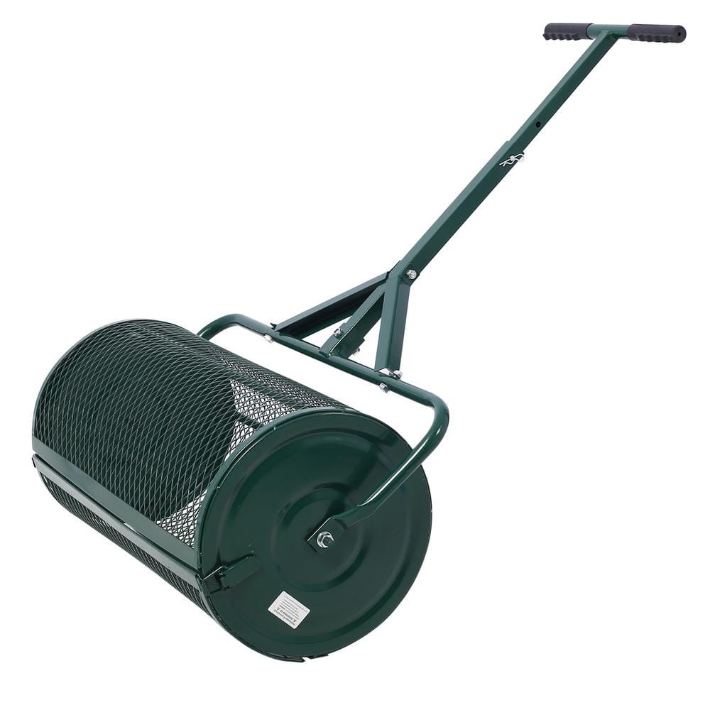 50 lbs. 24 in. W x 15.7 in. Dia Green Metal Handheld Compost Spreader Peat Moss Spreader Mesh Basket Push Spreader - Hercitys