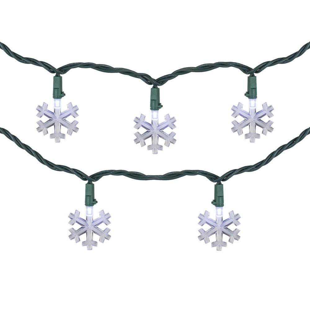 20-Count Pure White LED Snowflake Christmas Light Set, 4.5 ft. Green Wire - Hercitys
