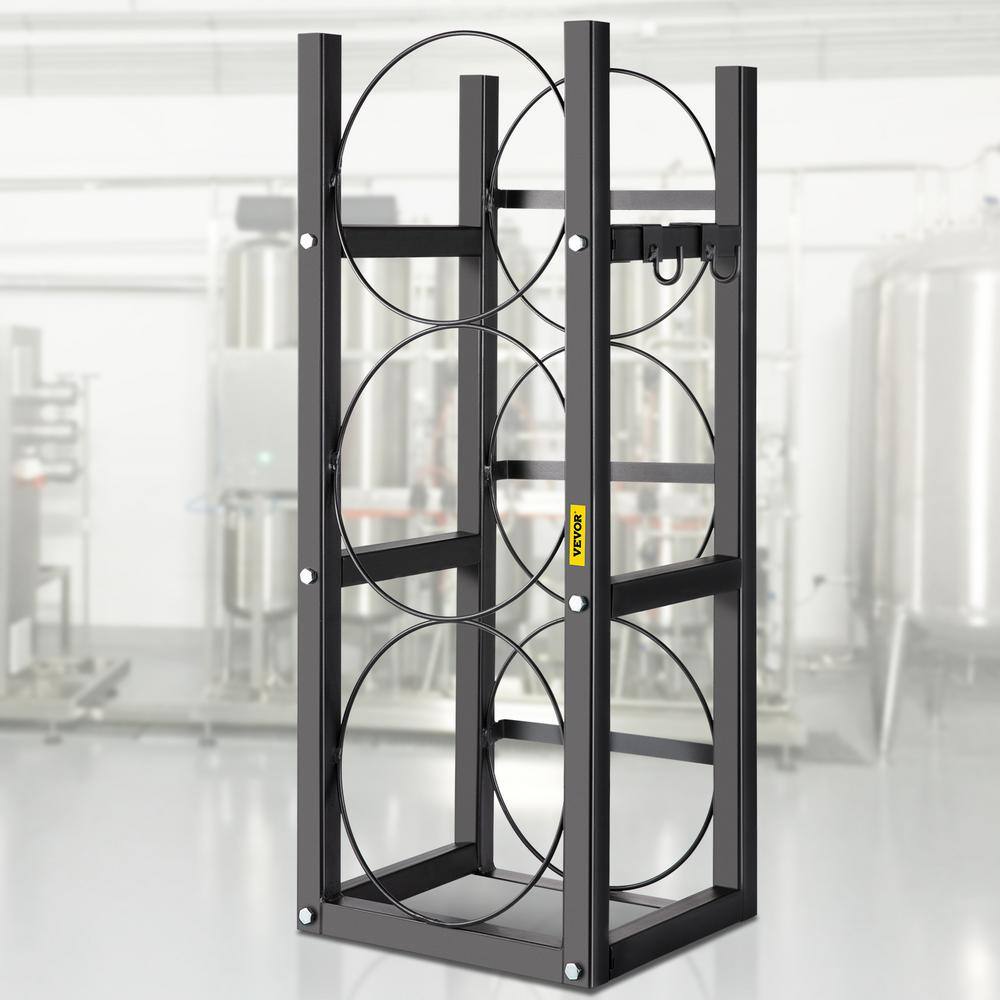 3-Tiers Steel Black 12 in. W with 3 x 30 lbs. Refrigerant Tank Rack Cylinder Saving Capacity Cylinder Tank Rack - Hercitys