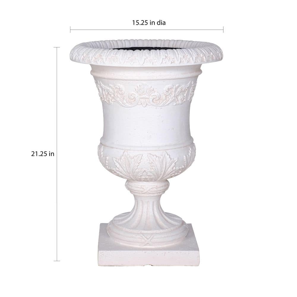 21.25 in. H Cast Stone Barrett Urn in Light Aged White Finish - Hercitys