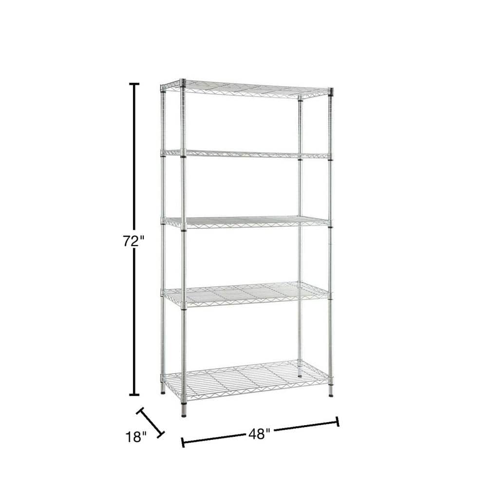 5-Tier Commercial Grade Heavy Duty Steel Wire Shelving Unit in Chrome (48 in. W x 72 in. H x 18 in. D) - Hercitys