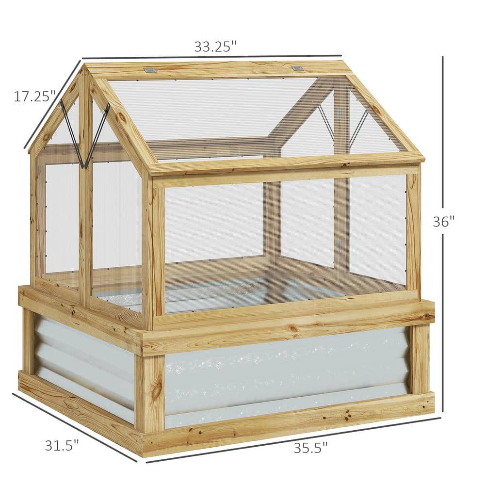 35.5 in. x 31.5 in. x 36 in. Fir Wood, Polycarbonate Natural Wood Cold Frame GREENHOUSE - Hercitys