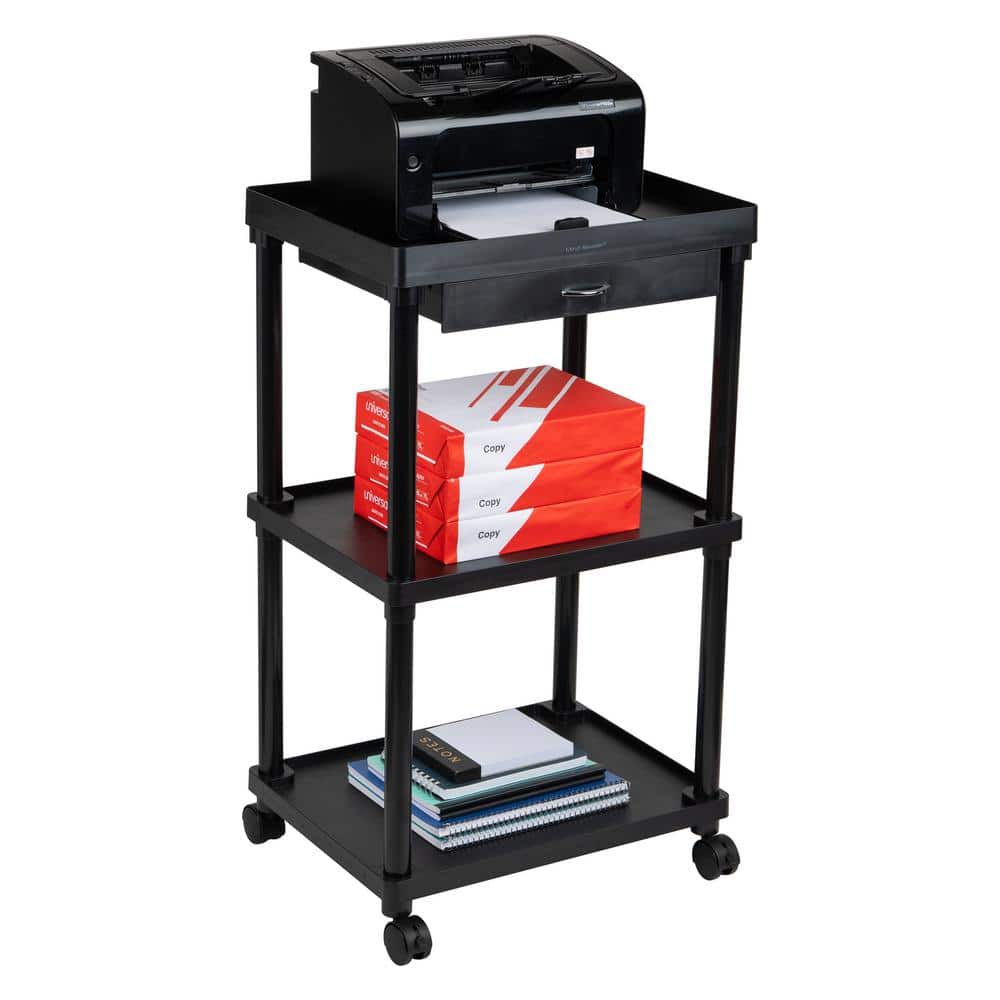 3-Tier Utility Cart Coffee Cart, Bathroom, Kitchen, Plastic, 20 in. L x 15 in. W x 34.5 in. H, Black - Hercitys