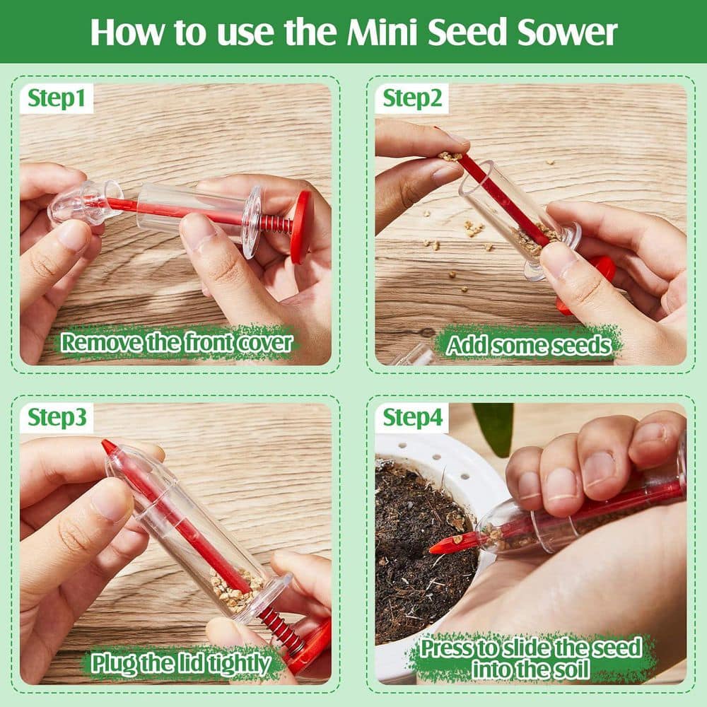 0.1 lb. Plastic Handheld Small Seed Spreader Mini Sowing Seed Dispenser Sower w/ 2 Transplanting Seed Planter, (4 Pack) - Hercitys