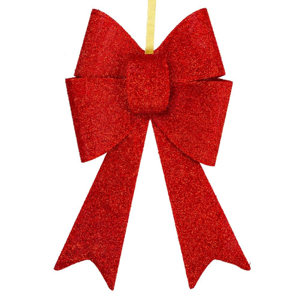 26 in. LED Lighted Red Tinsel Bow Christmas Decoration - Hercitys