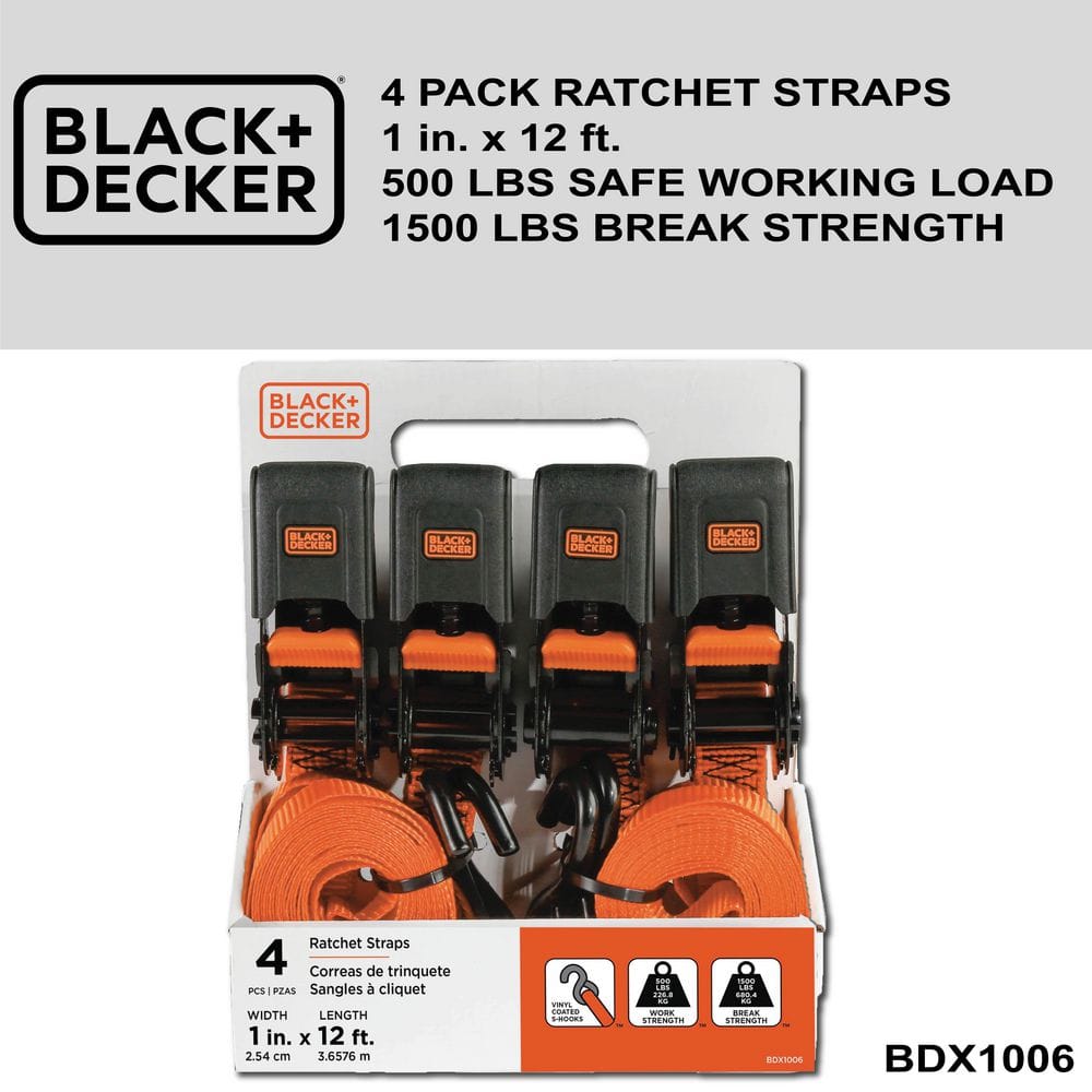 1 in. x 12 ft./1500 lbs. Break Strength Ratchet Straps (4-Pack) - Hercitys