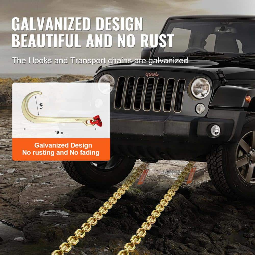 2-Pieces 5/16 in. x 6 ft. G80 Tow Chain 1 5 in. J Hook Long Shank RTJ and Grab Hooks Wrecker - Hercitys