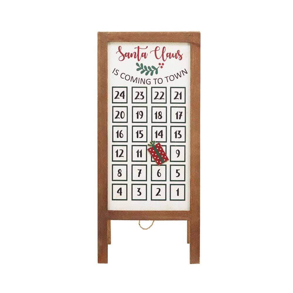 22.875 in. Natural Wood Framed Freestanding Christmas Advent Calendar with Magnet - Hercitys