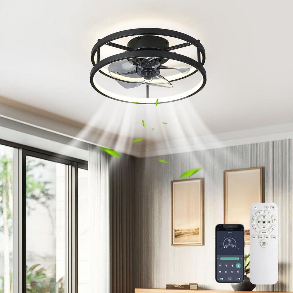 16 in. Indoor Black 100-240-Volt Flush Mount Ceiling Fan with Light - Hercitys