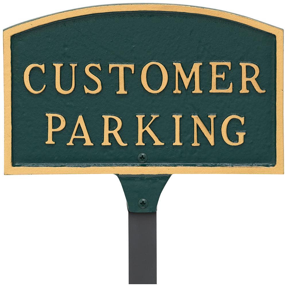 5.5 in. x 9 in. Small Arch Customer Parking Statement Plaque Sign with 23 in. Lawn Stake – Green/Gold - Hercitys
