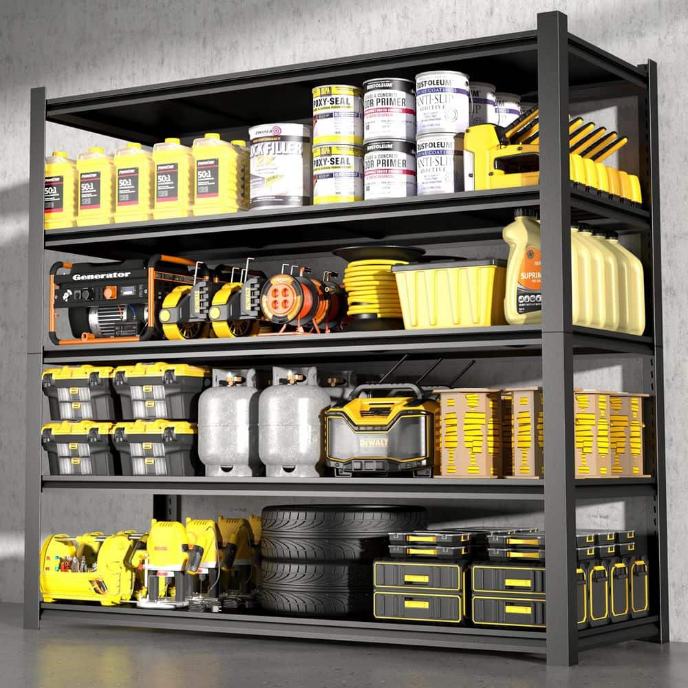 5-Tier Heavy Duty Metal Solid Garage Storage Shelving in Black (47.2 in. W x 84 in. H x 23.6 in. D) - Hercitys