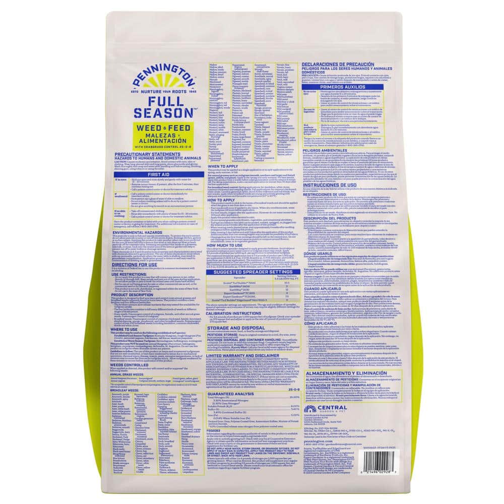 14.4 lbs. 4,000 sq. ft. Full Season Weed and Feed Lawn Fertilizer Granules Plus Crabgrass Control 25-0-8 - Hercitys