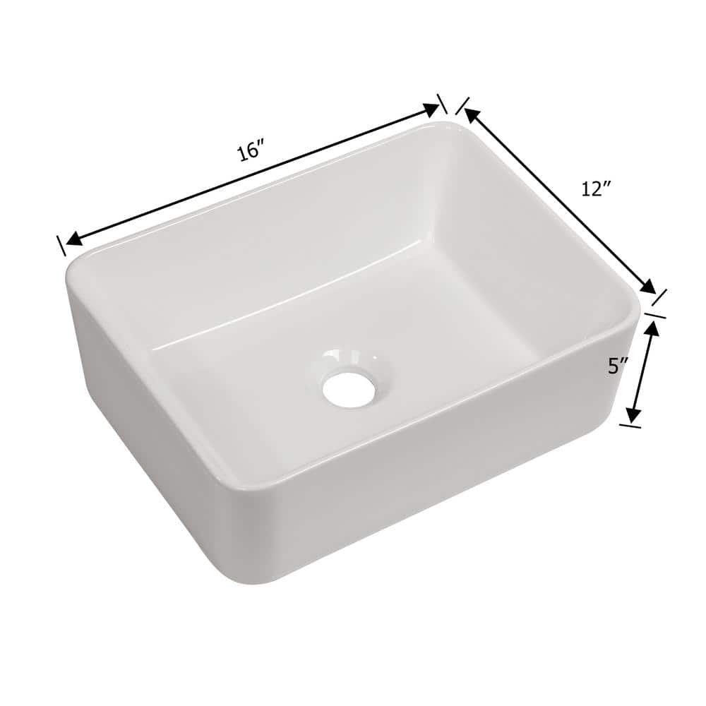16 in. Framhouse Single Bowl in White Ceramic Rectangular Vessel Bathroom Sink, Modern 16″x 12″ Framhouse Kitchen Sink - Hercitys