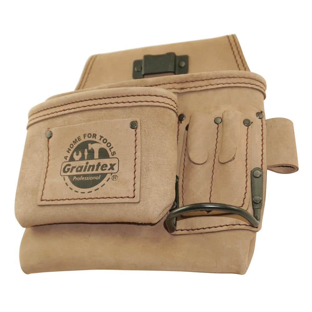 5-Pocket Left Handed Beige Top Grain Leather Tool Pouch - Hercitys