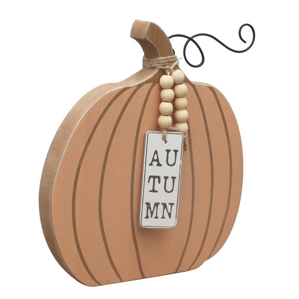 10.5 in. Orange Wood Autumn Harvest Pumpkin Wood Tabletop Decor - Hercitys