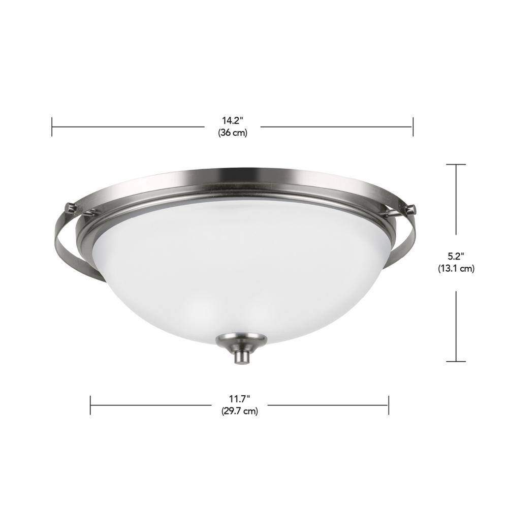 14.17 in. 2-Light Brushed Steel Flush Mount with Frosted White Glass Shade - Hercitys
