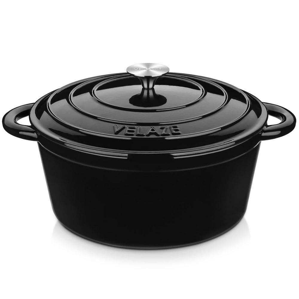 1-Piece Black Enamel Cast Iron Non-Stick Induction Dutch Oven with Lid Casserole Cooking Pan Pot for Stewing Roasting - Hercitys