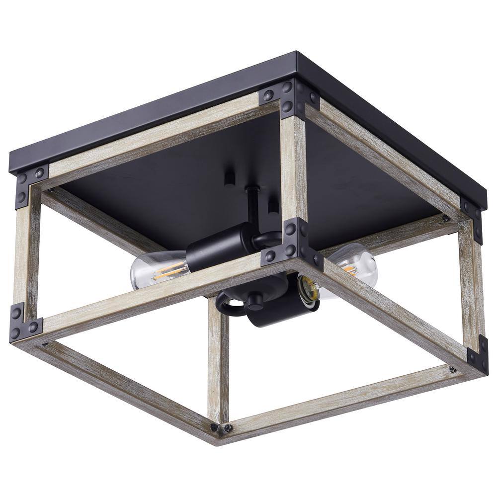 12 in. 2-Light Wood Grain Rustic Industrial Flush Mount - Hercitys