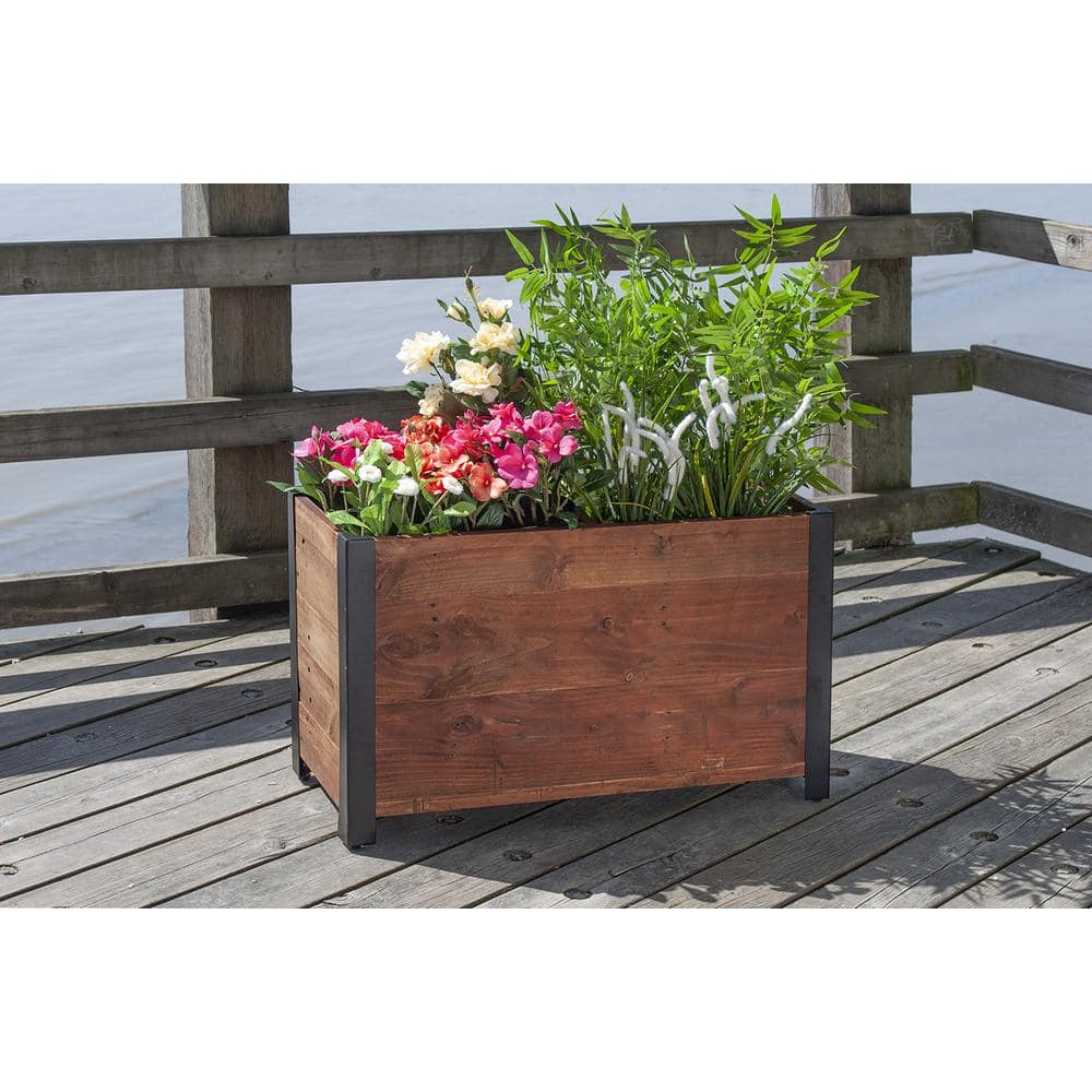28 in. x 17.75 in. Urban Garden Brown Recycled Wood Planter - Hercitys