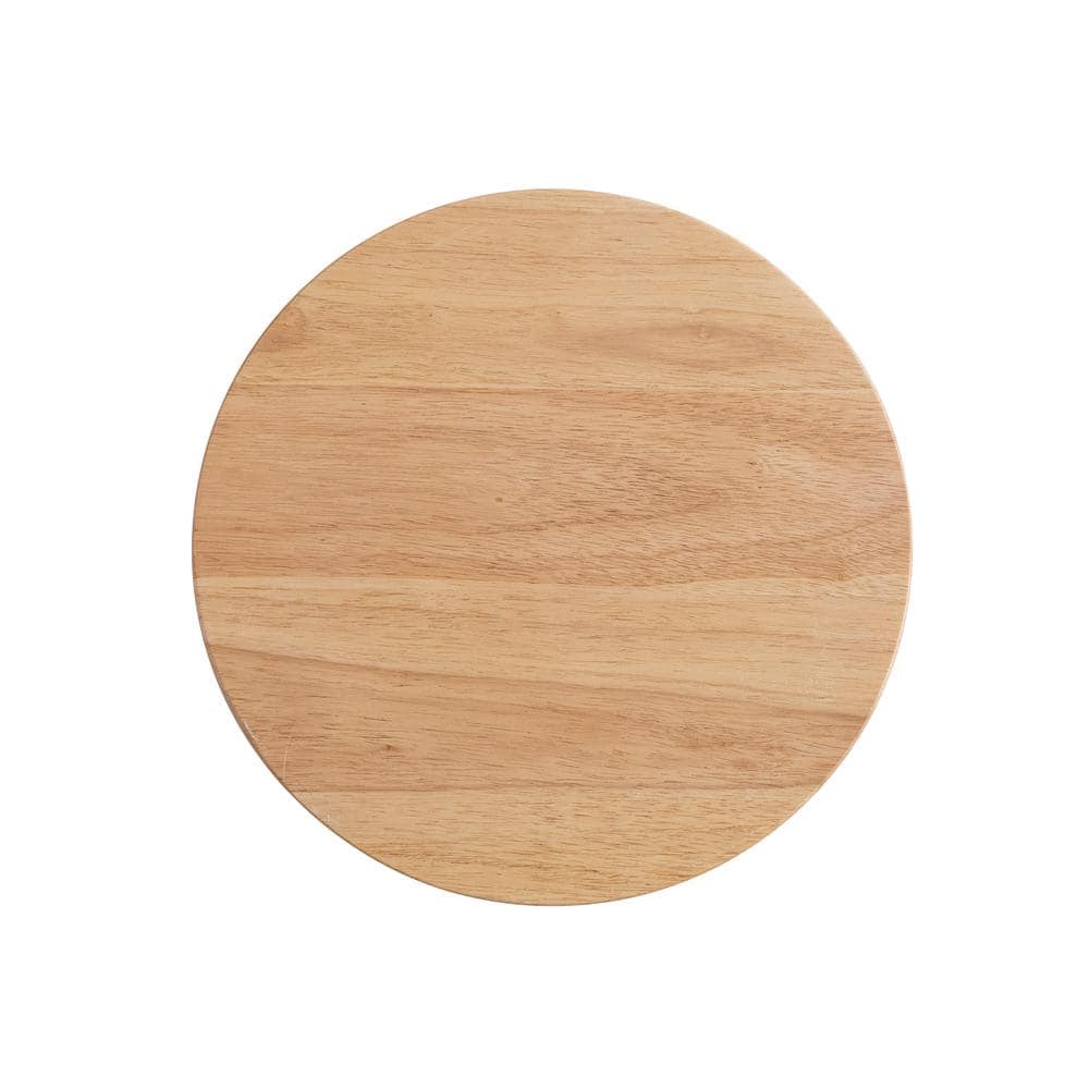 14.76 in. Natural Brown Round Rubberwood Cheese and Cutting Board with Handles - Hercitys