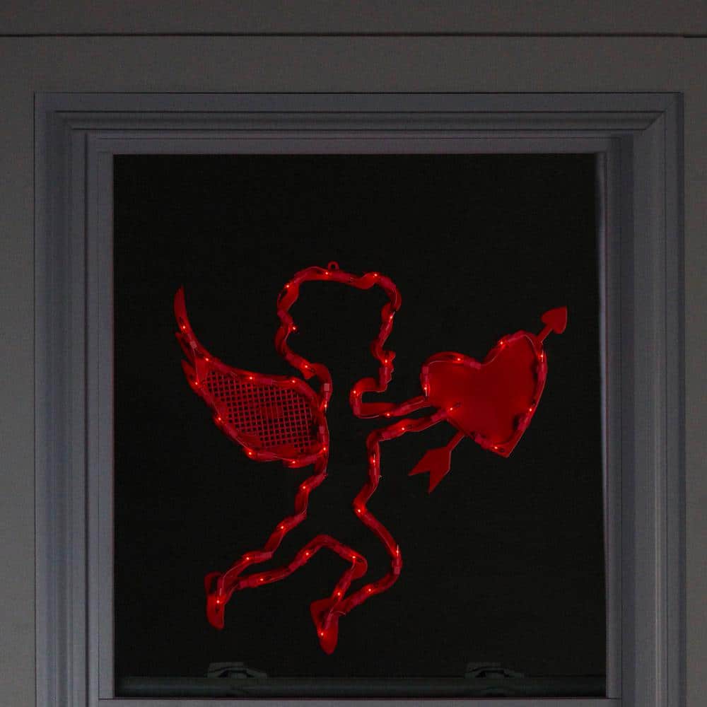 17 in. Lighted Valentine’s Day Cupid with Heart Window Silhouette - Hercitys