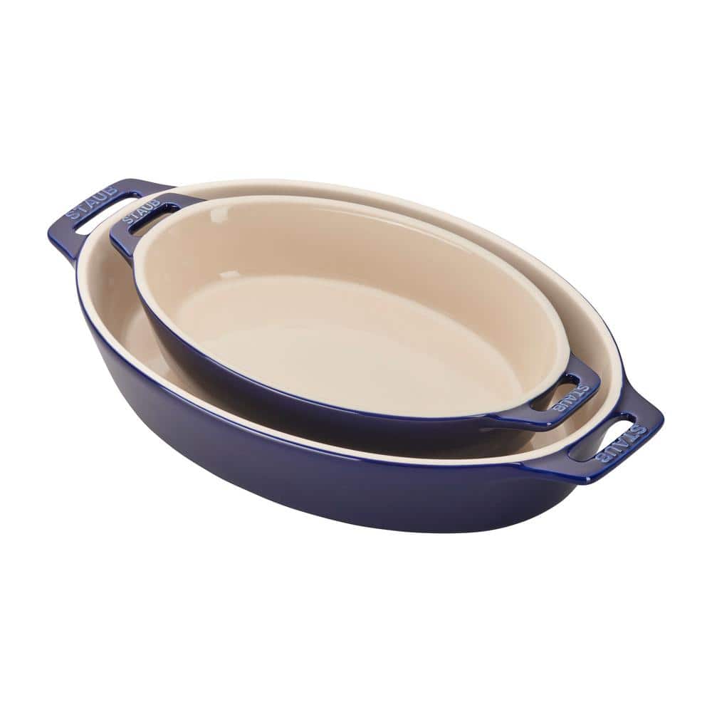 2-Piece Ceramic Oval Casserole Dish Set in Dark Blue - Hercitys