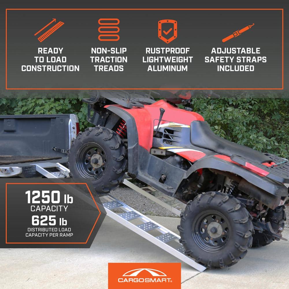 12 in. W x 78 in. L 1250 lbs. Capacity Aluminum Straight Fixed Truck Loading Ramp with Treads (Includes 2 Ramps) - Hercitys